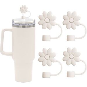 ❤️‍🔥BOGO FREE Amazon White Cream Flower Stanley Owala Hydroflask Straw Cap Set